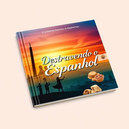 A captivating book cover for the title 'Destravando o Espanhol', themed around learning Spanish in Argentina