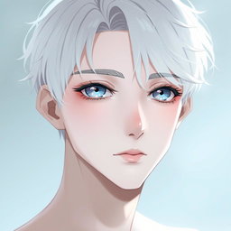 A soft and delicate portrait of an extremely attractive young man with platinum blonde hair, eyebrows, and lashes