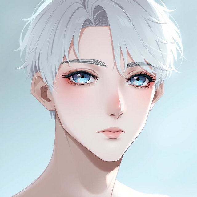 A soft and delicate portrait of an extremely attractive young man with platinum blonde hair, eyebrows, and lashes