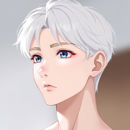 A soft and delicate portrait of an extremely attractive young man with platinum blonde hair, eyebrows, and lashes