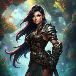 A beautifully rendered image of a character inspired by a fantasy video game, featuring a strong and confident female warrior named Ines