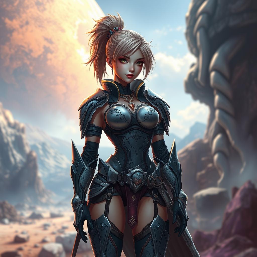 A highly detailed, artistic representation of a female character inspired by a video game, depicted in a beautiful and tasteful artistic style