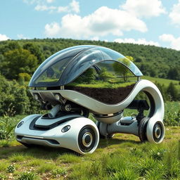 A futuristic machine designed to rehabilitate and restore natural ecosystems, focusing on land