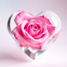 A beautiful pink rose enclosed within a transparent heart