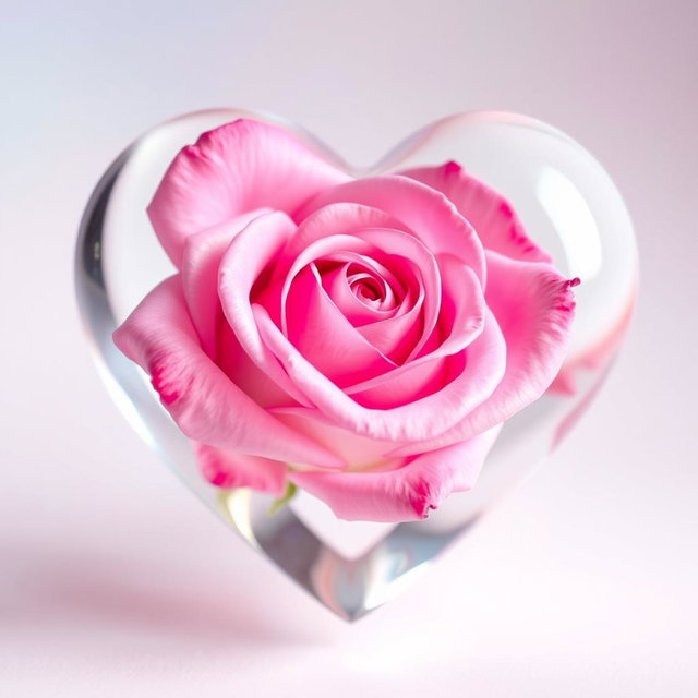 A beautiful pink rose enclosed within a transparent heart