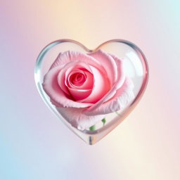 A beautiful pink rose enclosed within a transparent heart