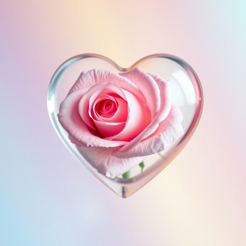 A beautiful pink rose enclosed within a transparent heart