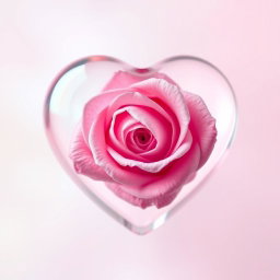 A beautiful pink rose enclosed within a transparent heart