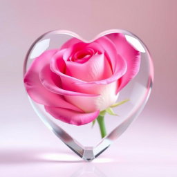 A beautiful pink rose enclosed within a transparent heart