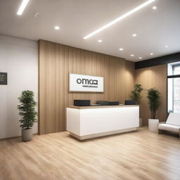 A revised version of the 100sqm travel agency reception area, now optimized to comfortably accommodate 5 persons in the reception, featuring efficient layout and convenient workspace.