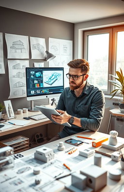 A high-tech workspace showcasing the intersection of design thinking and computational technology