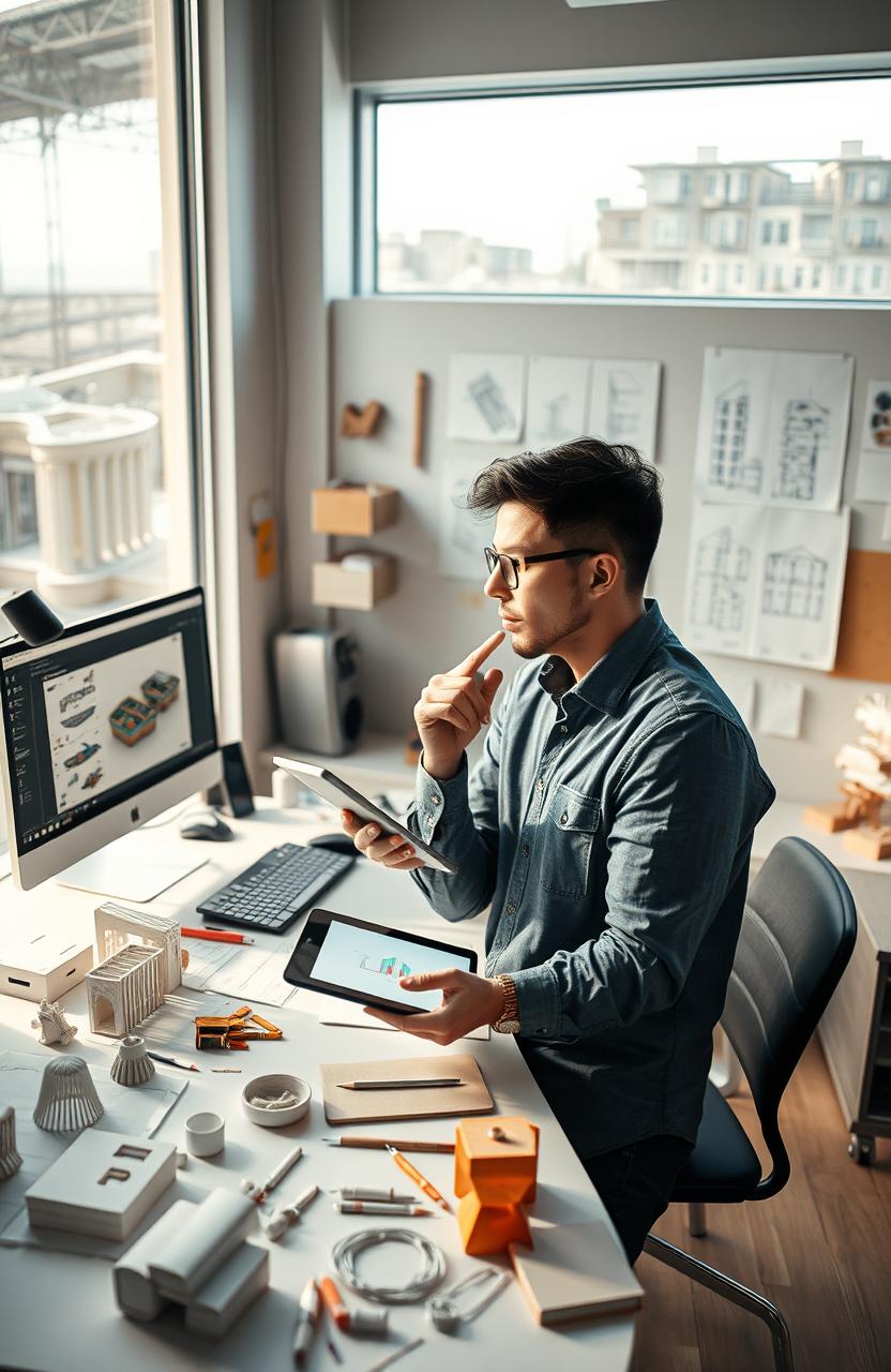 A high-tech workspace showcasing the intersection of design thinking and computational technology