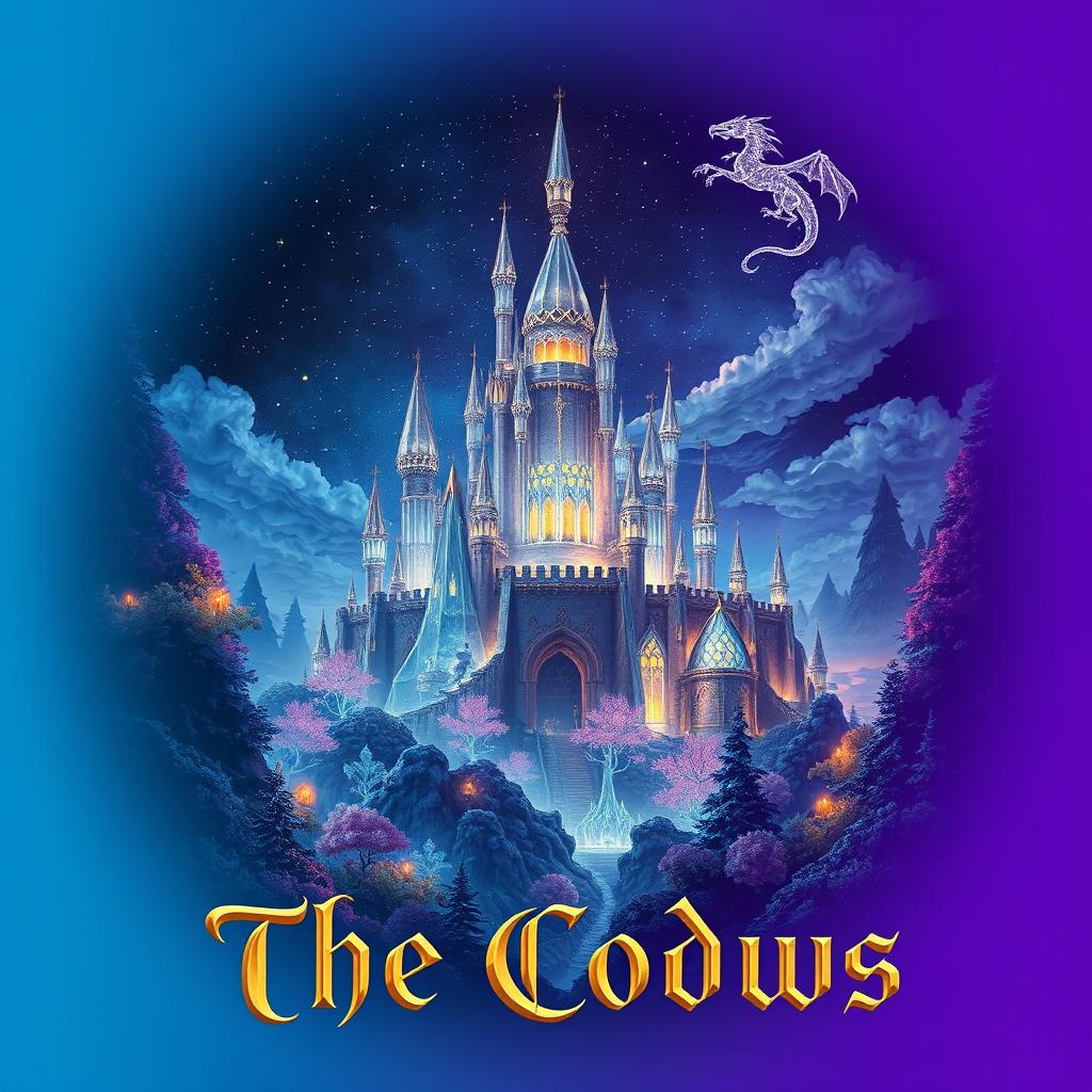A captivating book cover for "The Codws", featuring a mystical realm filled with vibrant fantasy elements
