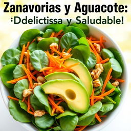A fresh and vibrant depiction of a delicious and healthy Spinach, Carrot, and Avocado Salad