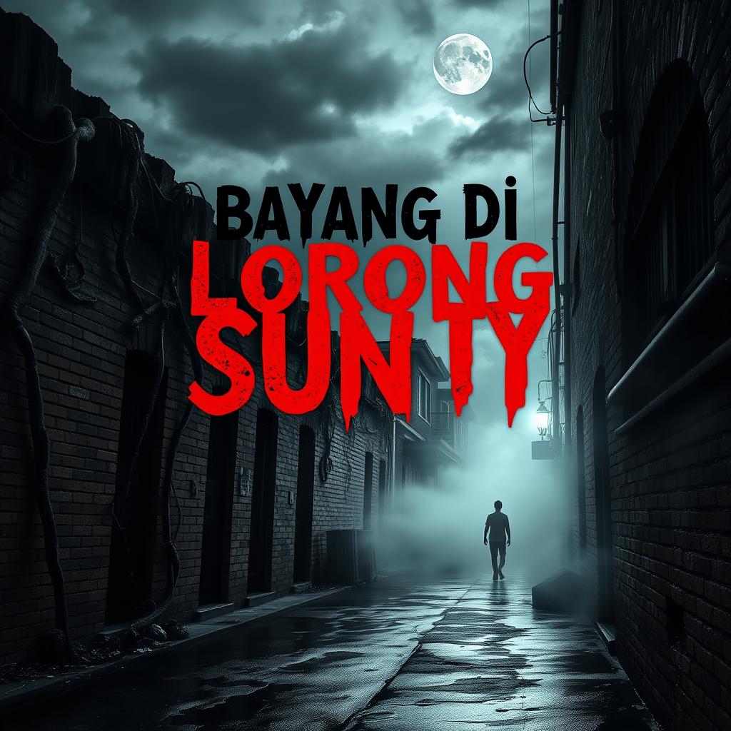 A chilling horror novel cover for 'Bayang Di Lorong Sunyi'