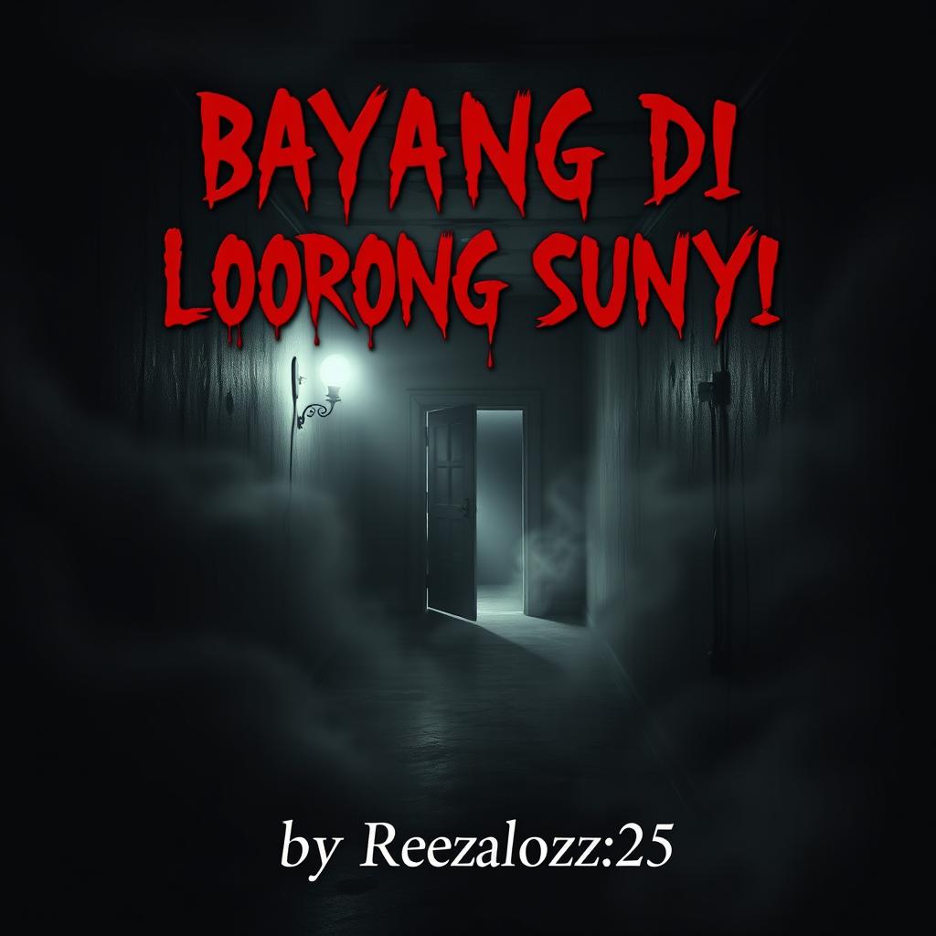 A haunting horror novel cover for 'BAYANG DI LORONG SUNYI' by Rezalozz_25