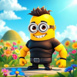 A buffed humanoid minion character, muscular and strong, wearing a fitted black shirt