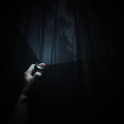 A dark and sinister forest, shrouded in deep shadows, features the tall and ominous figure of Slenderman lurking in the background