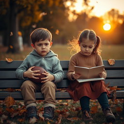 A poignant scene depicting children coping with the effects of divorce, showcasing their emotions and resilience