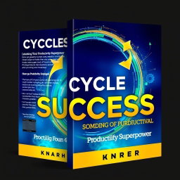 A dynamic and inspiring book cover design featuring the title "Cycle of Success: Unlocking Your Productivity Superpower" prominently displayed in bold, modern typography