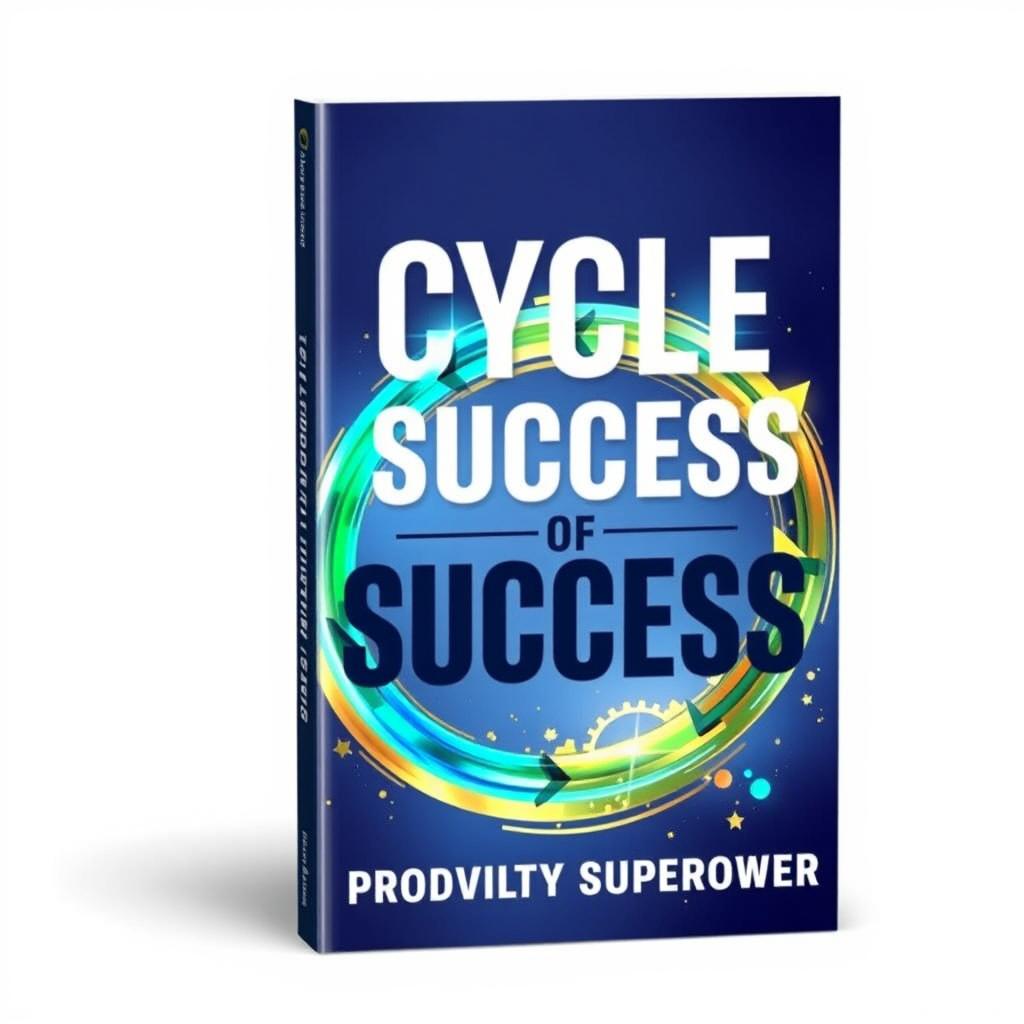 A dynamic and inspiring book cover design featuring the title "Cycle of Success: Unlocking Your Productivity Superpower" prominently displayed in bold, modern typography
