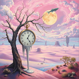 A dreamlike surrealism painting featuring an ethereal landscape that blends reality and imagination