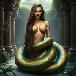 A full-body image of a Lamia Apophis, featuring the lower half of a serpent coiled gracefully