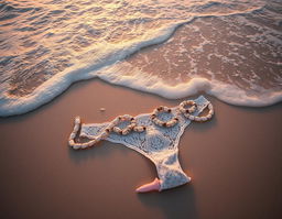 A close-up photo seen from above of the sea surf at a tropical beach destination during sunset