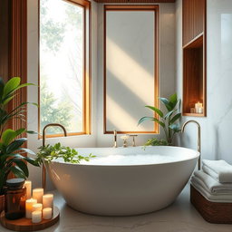 An artistic representation of a serene and luxurious bathroom
