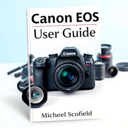A visually appealing book cover design for 'Canon EOS R1 User Guide' by Michael Scofield with an emphasis on photography