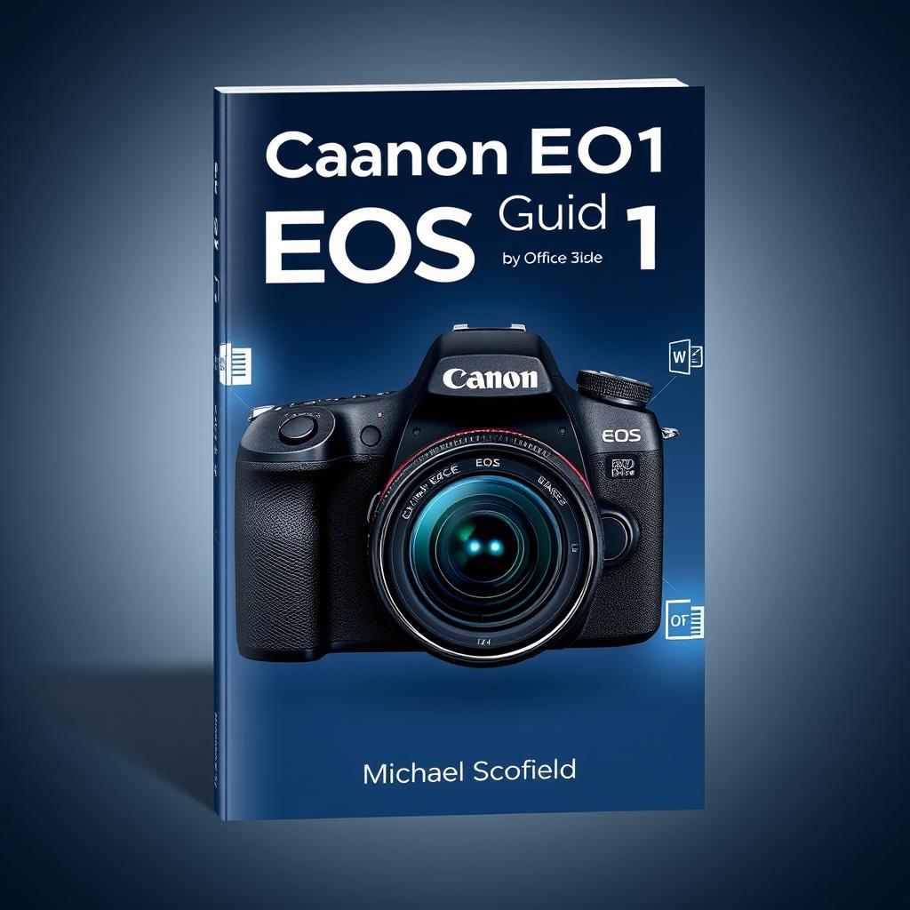 A striking book cover design for 'Canon EOS R1 User Guide' by Michael Scofield, blending photography and technology themes