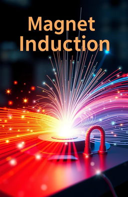 An artistic representation showcasing magnetic induction, featuring detailed illustrations of magnetic field lines, coils, and induction principles