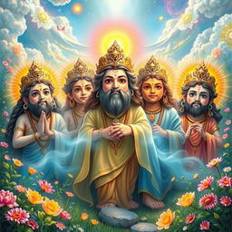 An enchanting scene featuring the Sanatkumaras, the four divine brothers known for their spiritual wisdom and youthful appearance