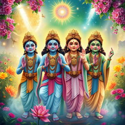 An enchanting scene featuring the Sanatkumaras, the four divine brothers known for their spiritual wisdom and youthful appearance