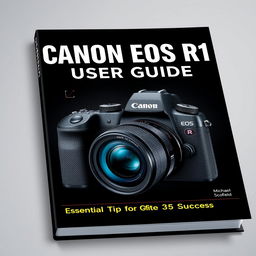 A striking and informative book cover for 'CANON EOS R1 USER GUIDE' by Michael Scofield