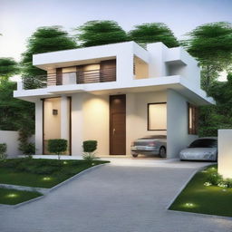 A 2-bedroom and 2-bathroom house on a 30 by 30 feet plot, complete with a dedicated area for car parking. The house exhibits tasteful architecture and thoughtful space utilization.