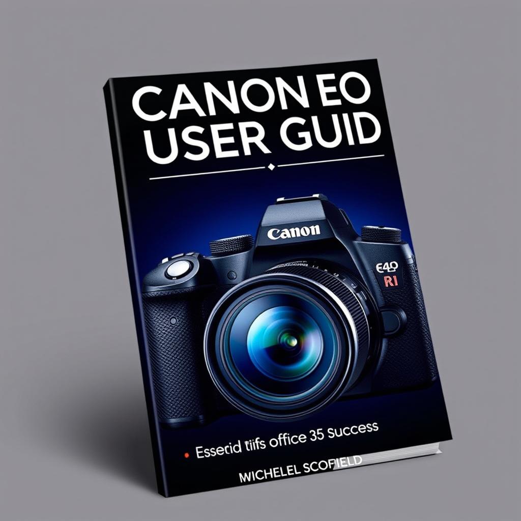A visually striking and informative book cover for 'CANON EOS R1 USER GUIDE' by Michael Scofield