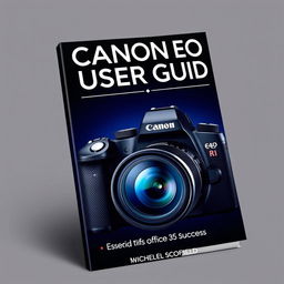 A visually striking and informative book cover for 'CANON EOS R1 USER GUIDE' by Michael Scofield