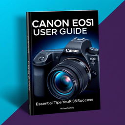 A visually striking and informative book cover for 'CANON EOS R1 USER GUIDE' by Michael Scofield