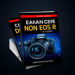 A visually striking and informative book cover for 'CANON EOS R1 USER GUIDE' by Michael Scofield