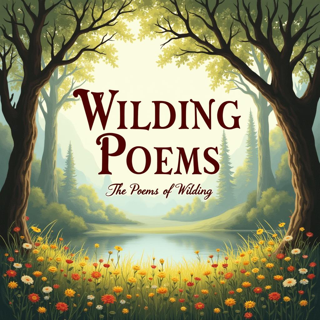 A captivating book cover for a poetry collection titled 'Wilding Poems' featuring the subtitle 'The Poems of Wilding' in elegant, smaller print beneath