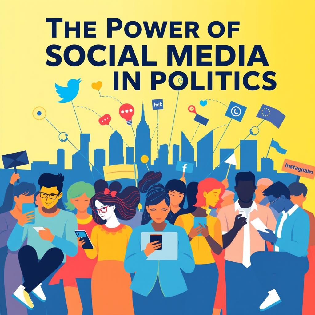 A vibrant and engaging poster illustrating the impact of social media on political campaigns and movements