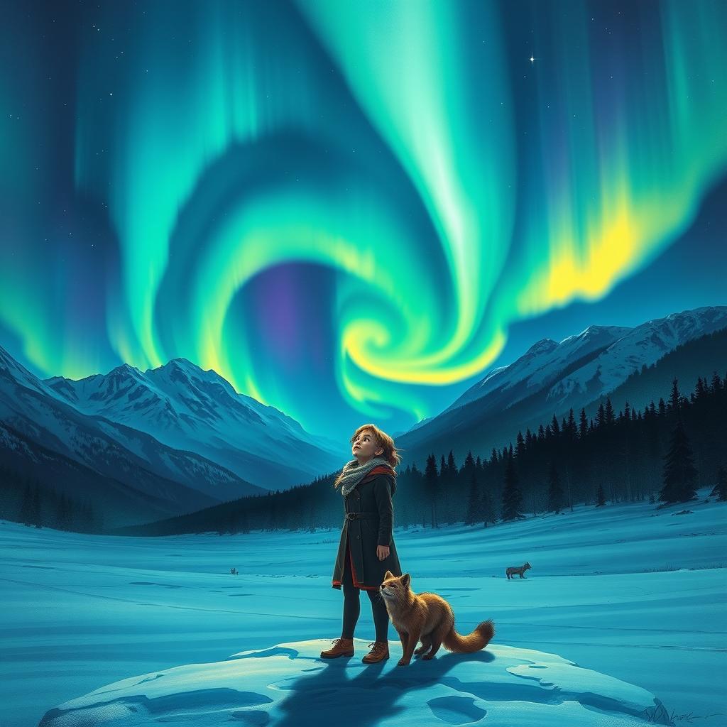 A captivating fantasy scene for the cover of 'Northern Lights' by Philip Pullman