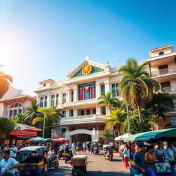 An impressive depiction of the Philippine government building, showcasing its architectural grandeur with a blend of modern and traditional Filipino design elements