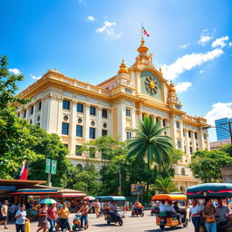 An impressive depiction of the Philippine government building, showcasing its architectural grandeur with a blend of modern and traditional Filipino design elements