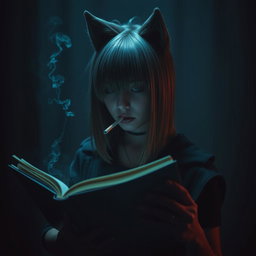 A girl with a wolf cut hairstyle, her hair reaching down to her neck