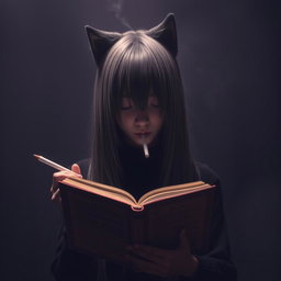 A girl with a wolf cut hairstyle, her hair reaching down to her neck