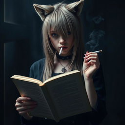 A girl with a wolf cut hairstyle, her hair reaching down to her neck