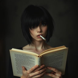 A girl with a wolf cut hairstyle, hair length up to her neck