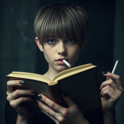 A girl with a wolf cut hairstyle, hair length up to her neck